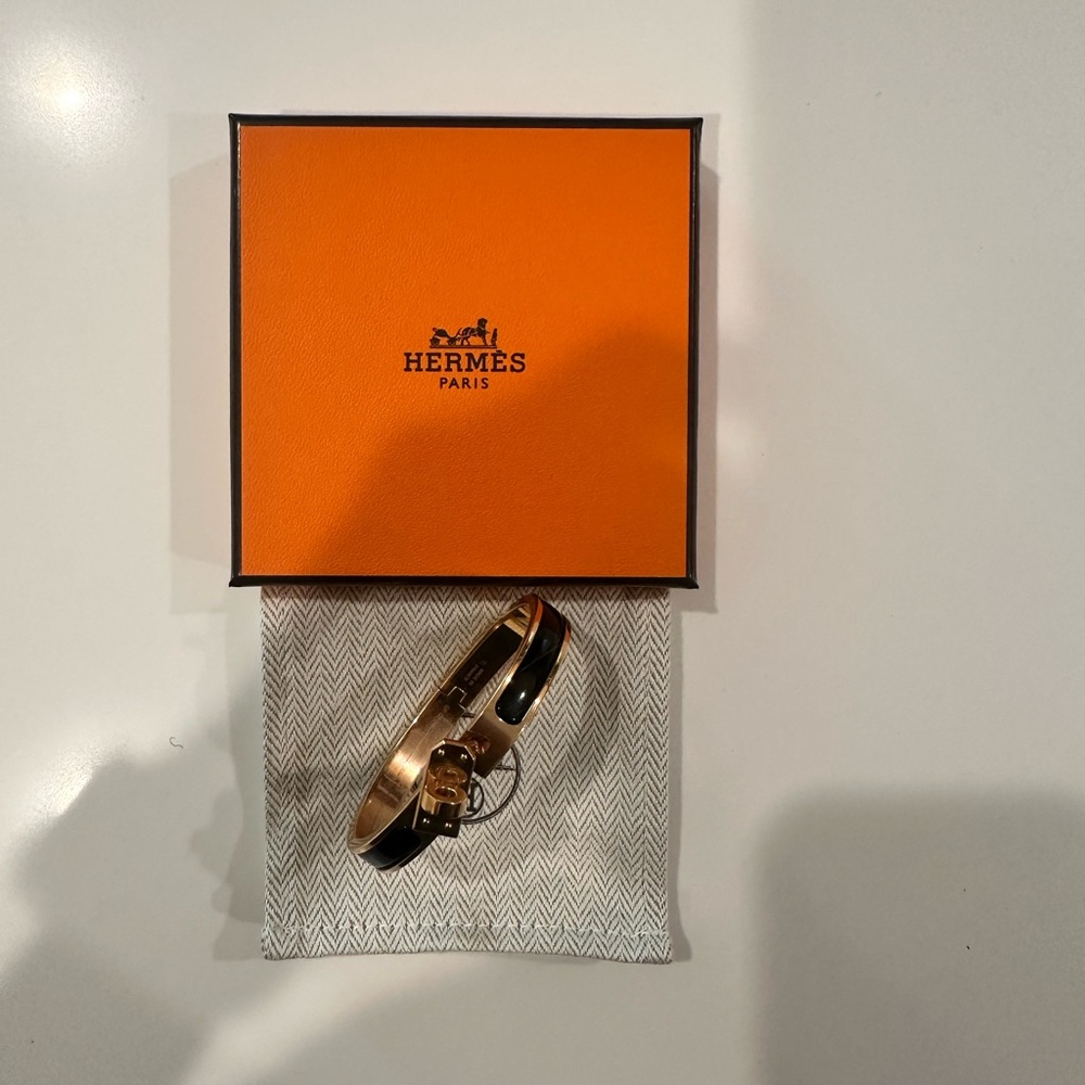 Hermes Rose Gold and Black Kelly Bracelet
